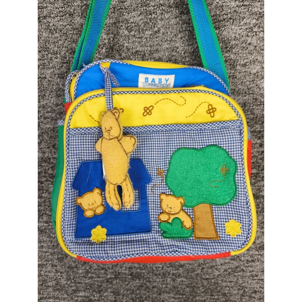 Vintage‎ Baby Connection Diaper Bag Teddy Bear Applique Colorblock Nursery Tote